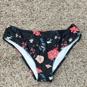 Floral Black Bikini Bottom L (never worn)